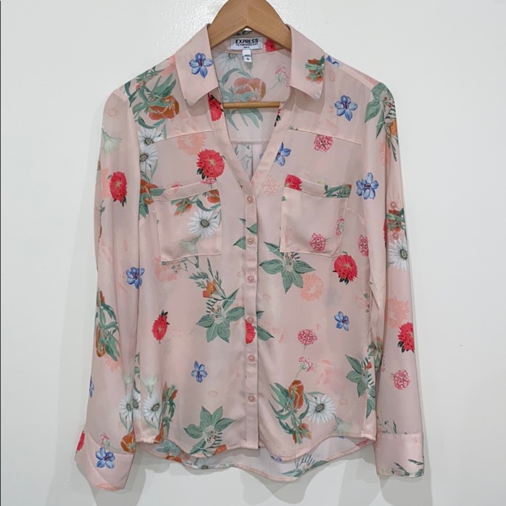 Beautiful Pink Floral Button Blouse